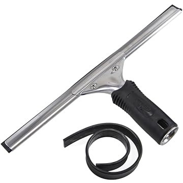 Unger 12 Professional Window Cleaning Squeegee with Rubber Replacement - Cleaning Supplies, Heavy Duty Window Cleaning Squeegee for Cleaning Windows, Results Without