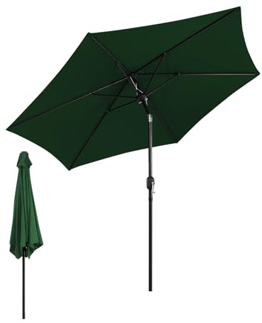Eulenke Sonnenschirm Ø 270 cm, beidseitig um 30° Kippbar, gartenschirm UV-Schutz Polyester Schirmstoff, Wasserabweisend und schmutzabweisend, Marktschirm ohne Ständer, grün