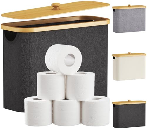 Lifewit 23L Toilettenpapier Aufbewahrungskorb, Bambus Badezimmer Organizer, Badezimmer Aufbewahrungsschrank, Toilet Paper Behälter mit Deckel, 43 x 17 x 31 cm, Schwarz