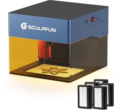 SCULPFUN iCube Pro 5W Lasergravierer mit Filterwatte 5 Sets, Tragbare Laser Graviermaschine mit Rauchfilter, Sculpfun APP Gravur für Holz Papier Leder, Keine Größenbeschränkungen
