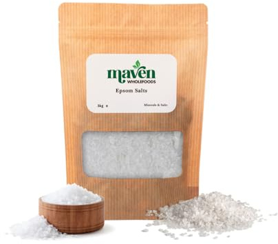 Maven Wholefoods Epsom Salt 3kg – 100% Pure Magnesium Sulphate Crystals | Multi-Purpose Bath Salt for Relaxing Bath & Foot Soak | Ideal for Muscle Relaxation, Gardening & Household Use | Additive-Free