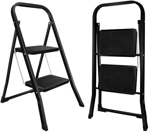 kisidus Stufenleiter Trittleiter 2 Stufen Leiter, Klappstufen Haushaltsleiter bis 150 kg belastbar, Stehleiter für die Arbeite in Haus und Garten