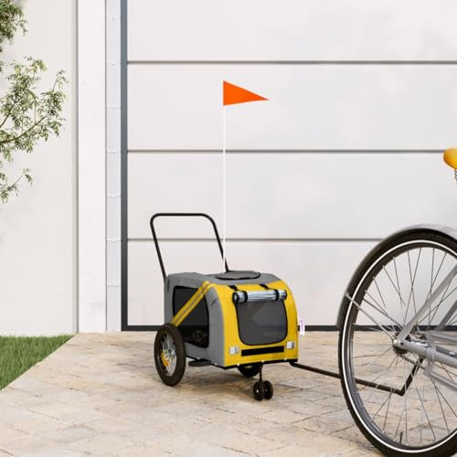 Homgoday Haustier-Fahrradanhänger Gelb und Schwarz Oxford-Gewebe und Eisen, Hunde-Fahrradanhänger mit Sicherheitsflagge für Fahrrad, Haustier-Fahrradwagen für kleine und mittelgroße Haustiere Reisen
