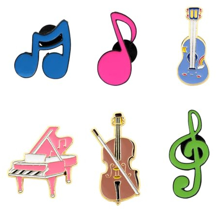 Set mit 6 Musikbroschen, Emaille-Broschen mit Musiknoten, Gitarre, Violine, Klavier, Instrumente, Anstecknadeln für Geburtstage, Mädchen, Jungen, Kleidung, Schal, Rucksack, Zubehör, Abzeichen, Geschen