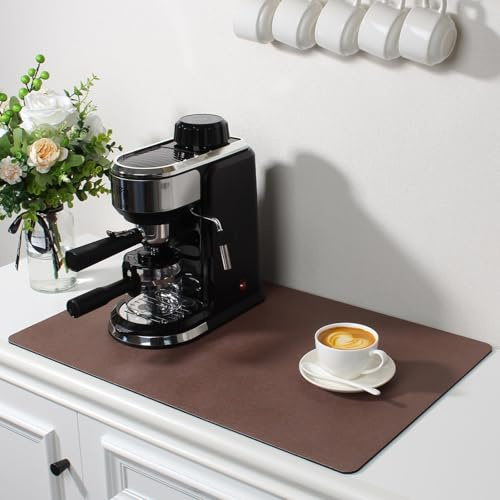 WLHFDC Kaffeemaschine Unterlage Matte,Abtropfmatte Geschirr,30x40 cm Super Saugfähige rutschfest Schnelltrocknend Spülmatte für Küche,Bad,Theke(Braun)