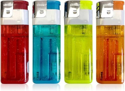 4 Pack Huge Torch Butane Lighter High Capacity Refillable Visible Window Lighters Windproof Adjustable Gas Lighter for Candle Camping Fireplace Party BBQ Grill(without Fuel)