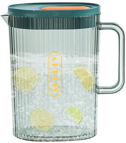 Litinliv Jarra de Agua, 2000 ml Jarra de Bebidas de Plástico Transparente con Tapa, Jarra para Frigorífico Reutilizable para Té Helado, Recipiente de Agua con Mango para Restaurante, Casa (Verde)