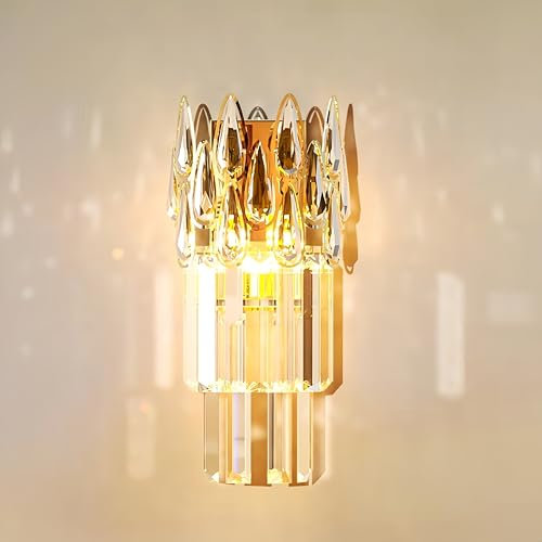 LUVODI Luxury Crystal Wall Light: LED Lighted Wall Sconces Lamp Modern Light Fixture with 3 Lighting Colors for Staircae, Hallway, Toilet, Bedroom