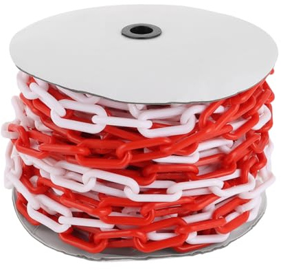 DAJAVE Absperrkette 25M, Kunststoffkette Absperrung 8 mm Absperrkette Warnkette Plastikkette Zweifarbig, Kunststoff aus Plastikkette Kette zum Absperren von Flächen, Parkplatzsperre Kette