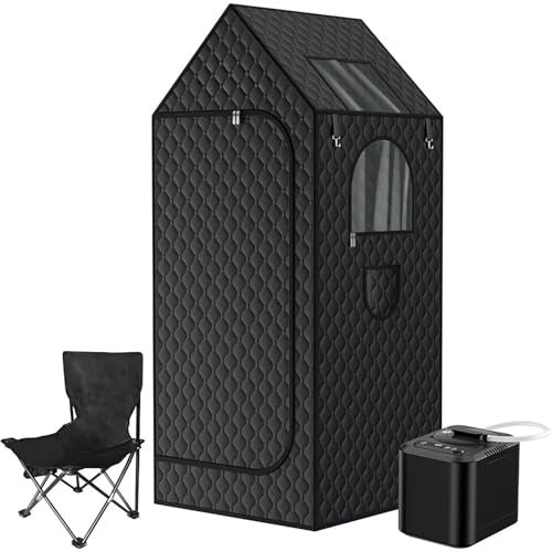 ABJGHYUT Sauna portátil para SPA en casa, Sauna de Vapor Personal de Cuerpo Completo, Carpa para Sala de Vapor con vaporizador de 3 l, 1000 W, 110 V, 9 Niveles de Temperatura,Negro