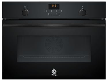 Balay - Horno compacto multifunción, 45 cm, Aqualisis, Control Comfort, Raíles Flex, Cristal Negro, 3CB5159N3