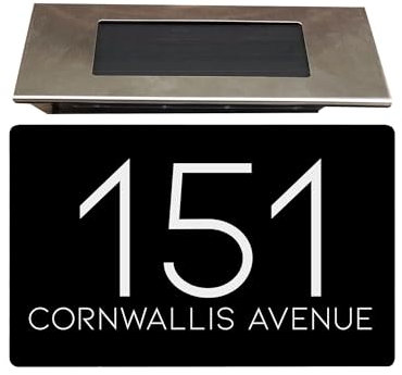 Personalised House numbers plaques with Solar Light – Modern & Durable Aluminium Composite Address Plate, Waterproof Door Number Plaques for Wall, Night Visibility House Numbers Sign- Black, 200X130MM