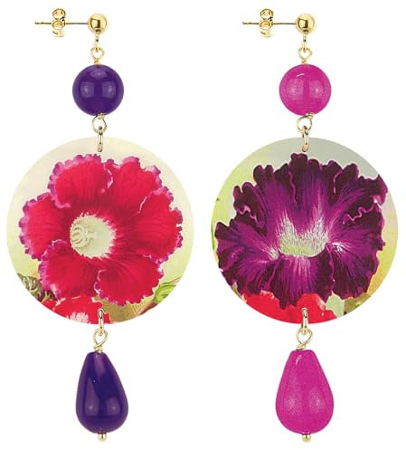 Orecchini The Circle Fiore Rosso E Viola Classico Viola E Fucsia