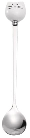 Sunicon Cuillère à café cuillère à thé en acier inoxydable, cuillère à long manche en forme de tête de chat, cuillère à dessert à la crème glacée, pour remuer le thé, le café, le
