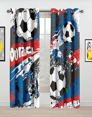Rptidmv Vorhänge mit Ösen Fußball Vorhang Blickdicht Verdunklungsvorhänge Thermovorhang Schallschutz - Wohnzimmer Schlafzimmer Büro Deko Garten 2er Set -140 x 245 cm (B x H)
