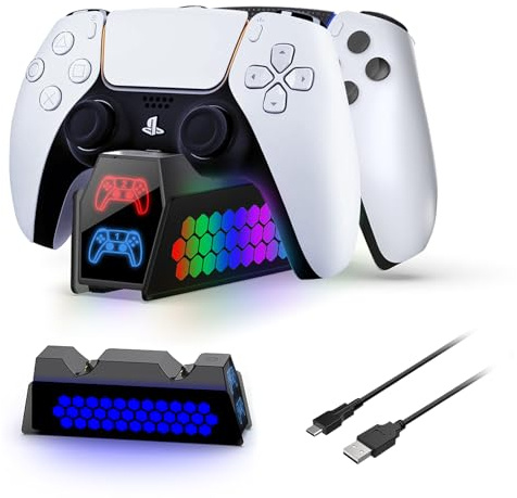 Chargeur Manette pour PS5,Station de Chargeur Tactile,avec Lumière LED,Chronométrée, Station de Charge de Jeu pour Playstation5 Multifonctionnelle à éclairage Librement Contrôlable