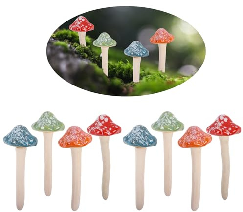 Nwvuop Keramik-Gartenpilz-Ornamente, Fliegenpilz, Feengarten, Dekoration, Ornamente, 12 cm (4 Farben - 02), 8 Stück
