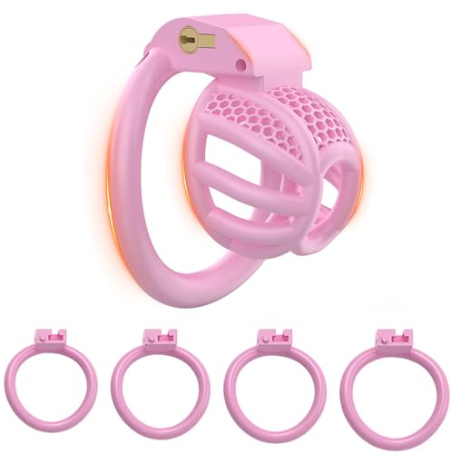 BDSMYEE Petite cage de chasteté avec 4 cockrings, Sissy Sex Toy jouet sexualité couple Sextoy homme, Pénis Sex toys pour Empêcher L'érection (Rose, S)