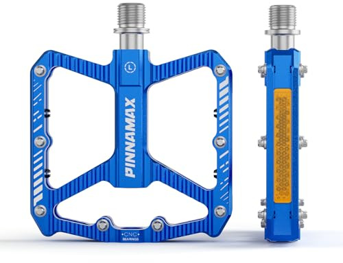PINNAMAX Cykelpedaler, CNC-aluminium, 9/16 tum, Anti-slip plattform, 3 lager, Cykelpedaler för vägcykel, MTB, elcykel(Blå)