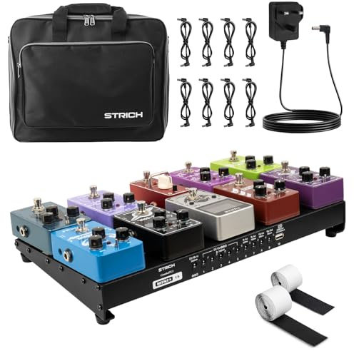 STRICH Guitar Pedal Board with Built-in Power Supply, Pedal Board 38 x 20 cm Lightweight 0.98kg Aluminum Alloy, PedalBoard with Pedal Cables, Bag, Hook Loop Strips PB-MP15