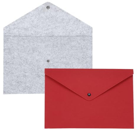 QUARKZMAN 2 Pcs Pochettes en Feutrine, Enveloppe A4 Porte-dossiers Pochette de Rangement Classeur Portable avec Fermeture à Bouton pour Bureau Professionnel (Marron Clair/Rouge)