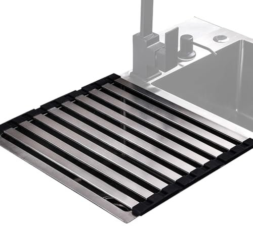 Vmiorzq para encimera de Cocina, escurridor de Platos Enrollable, tapete escurridor de Acero Inoxidable, tapete Multiusos Antideslizante Resistente al Calor para Utensilios de Cocina