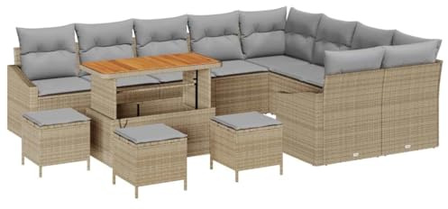 vidaXL Trädgårdsoffset med kudde med lagring 13 pcs Beige och Ljusgrå, Trädgård och terrassset, modern rattansoffa, lätt utomhuscouch, UV-skydd, förvaring, lounge