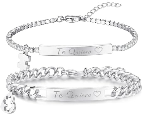 Nyisie Pulseras para Parejas Regalo Mujer: Pulsera Parejas de La Suerte Zirconio Puzzle Acero Inoxidable Joyas Mujere Regalos San Valentin para Novio y Novia Pareja (Moderno)