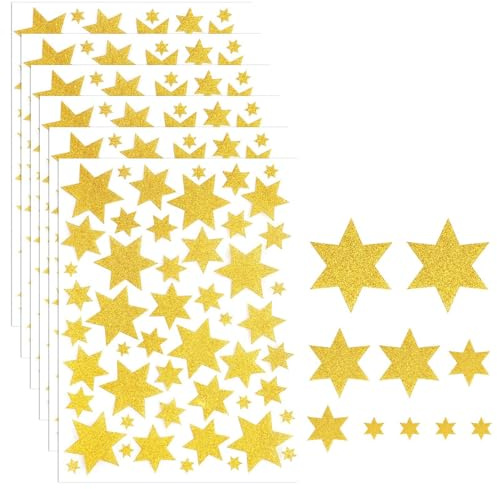 250 Stück Sterne Aufkleber Weihnachten,Glitzer Sticker Sterne,Weihnachtssticker Selbstklebend zum Basteln für DIY Scrapbooking Karten Geschenk Weihnachtsdeko (Gold)