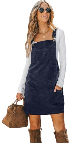 CUPSHE Damen Cord Latzkleid Quadratischer Ausschnitt Taschen Freizeitkleid | Weicher Cordstoff mit praktischen Taschen sorgt für einen lässigen und modernen Alltagslook.