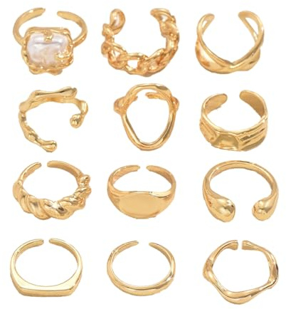 XPEX 12 pezzi set di anelli da donna in acciaio inossidabile stile bohémien anelli aperti semplici impilabili anelli regolabili per nocche anelli donna