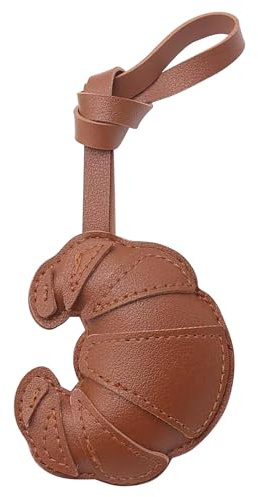 Braun Croissant Leder Schlüsselanhänger, Kreativer Croissant Stilvoller Taschenanhänger aus Leder, Dekorativer Bag Charm für Handtasche,Rucksack oder , Süßes Taschen Accessoire als Geschenk für Frauen