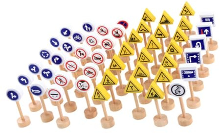 FRCOLOR Jouet Panneau de Signalisation Routière en Bois pour Garçon et Filles 1 Lot Double Face Éducatif Développement Motricité Apprentissage Signalisation Jeu D’éveil