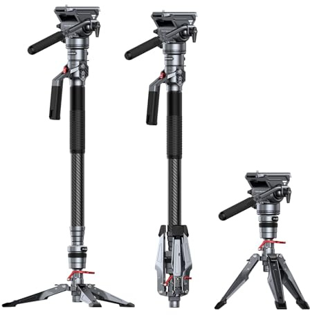 SMALLRIG 175cm / 68.9 Carbon Fiber Video Monopod for Camera, Compact Camera Monopod with One-Button Lift & Lock, Max. 5kg Playload Fluid Head Fits for DJI RS and for MFT 501L - 5565