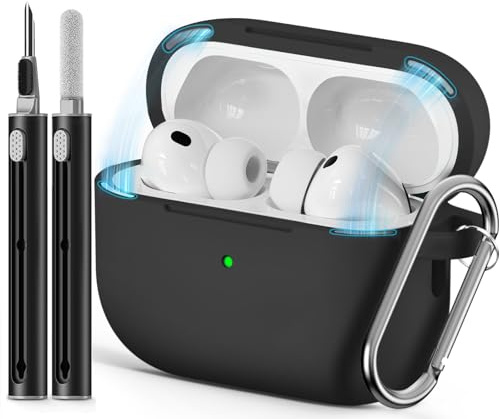 Inesore Compatible with AirPods Pro 3 Hülle - Magnetic Black | Silicone Protective Case Cover for Apple Air Pod Pro 3rd (2025), Magnetic Lid Lock Design, with Cleaning Kit