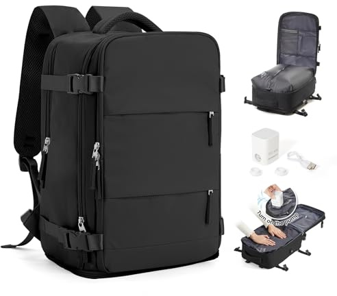 Vakuumförseglad handbagageryggsäck 40x30x20 för Ryanair,vattentät handbagage för under sätet,flygplansväska,weekendväska,vandringsryggsäck,fritidsryggsäck,A01-Svart