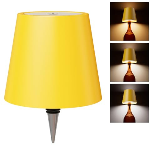 nulmvic - Lampada a Bottiglia Senza Fili, Lampada da Tavolo con Controllo Touch, 3 Temperature di Colore Dimmerabili, Lampada per Bottiglia da Vino per Bar, Ristoranti, Esterni, Decorazione (Giallo)