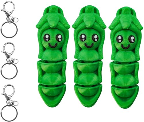 3 Pcs Adjustable pea pods Keychain, Pea Keychain for Mobile Phones and Keys，Desktop Decoration - Green