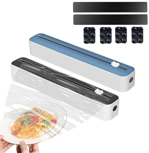 Frischhaltefolienspender mit Schneider, Folienspender Folienschneider Frischhaltefolie Abroller, Alufolienspender Schublade Für Küche, Magnetische & Klebebefestigung ohne Bohren (2PC/Schwarz+Blau)
