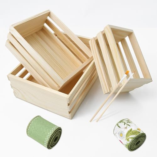 ZEKUN 3 Piezas Cajas de Madera Caja Madera Caja Madera Decorativa Cajas de Madera para Decorar Viene con 2 Cintas y 30 Pinceles