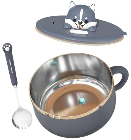 Genérico Tazón para Fideos,Incluye Cuchara de Acero Inoxidable con Aislamiento Térmico,Tazón con Tapa para Preparar Fideos - para Cocina, Pasta, Sopa, Habitación Universitaria, Apartamento, Comedor,