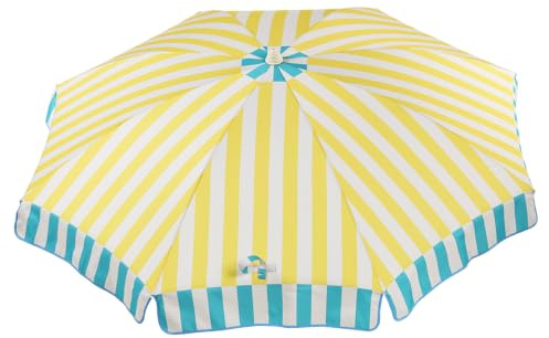 EZPELETA Sombrilla de Playa y Terraza a Rayas, Parasol Inclinable de Aluminio Ligero y Plegable, Protección Solar UPF 50+ Incluye Funda y Rosca. (RAYAS AMARILLAS)