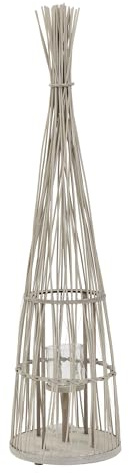 ECD Germany Lanterne en Bambou 132 cm, Photophore Naturel avec Guirlande Lumineuse LED, Poignée et Insert en Verre, Style Boho pour Jardin Salon, Porte-Bougie Tressé Décoratif Extérieur ou Intérieur