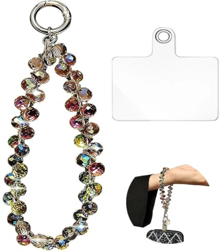 JINGLOUA Chaîne de Téléphone Portable,Bracelet à Breloques en Cristal pour Téléphone Portable,Poignet Universel Pendentif pour Téléphone Portable,avec Pièce de Fixation,pour Femme Sécurité Portable