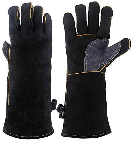 KIM YUAN Extreme Heat/Fire Resistant Gloves Leather with Kevlar Stitching, Mitts Perfect for Welding/Oven/Grill/BBQ/Mig/Fireplace/Stove/Pot Holder/Tig Welder/Animal Handling
