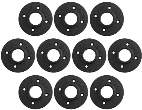 eSynic Bride Filetée 10pcs Support de Tablette Murale pour Tuyau Métallique - 10 Brides de Raccordement en Fonte Malléable pour Diamètre 83mm avec 4 Trous Décor de Style Industriel Vintage -1BSP