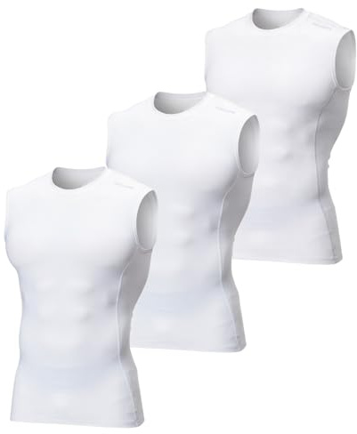 DEVOPS 3 Pack Men's Compression Shirts Sleeveless Workout Tank Top Baselayer for Gym Training, Running, Moisture Wicking (X-Large, White/White/White)