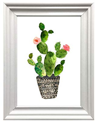 Din A4 Kunstdruck ungerahmt - Kaktus mit Blüten Aquarell Natur Topfpflanze, Gemälde, Deko, Geschenk Druck Poster Bild