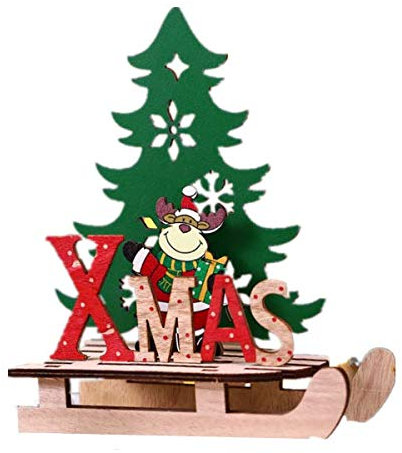 VIDOO Décorations De Noel Creative Painted Cartoon Wooden Assembled DIY Snowmobile Ornaments Wooden Crafts-Cerf-L