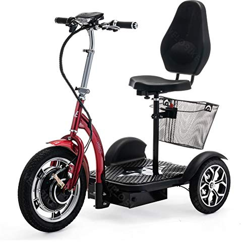 VELECO ZT16-3-rädriger Mobilitätsroller – komplett montiert und fahrbereit – große Räder – leicht zu manövrieren – Vorder- und Hinterradbremsen – abnehmbarer Einkaufskorb - Rückwärtsgang (Rot)